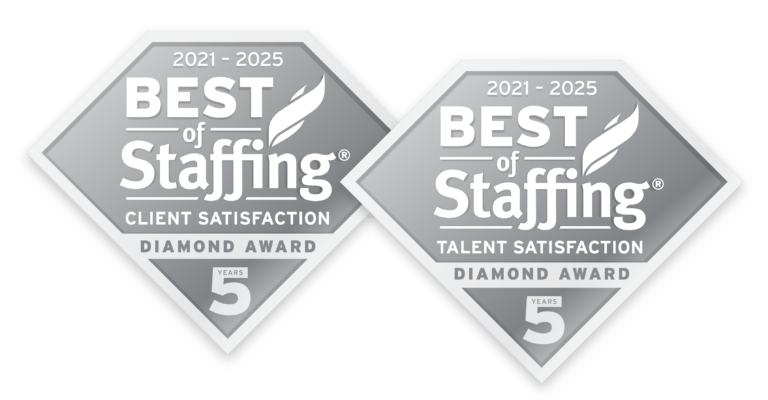 ClearlyRated's Best of Staffing 2025 Diamond Award logos for client and talent excellence