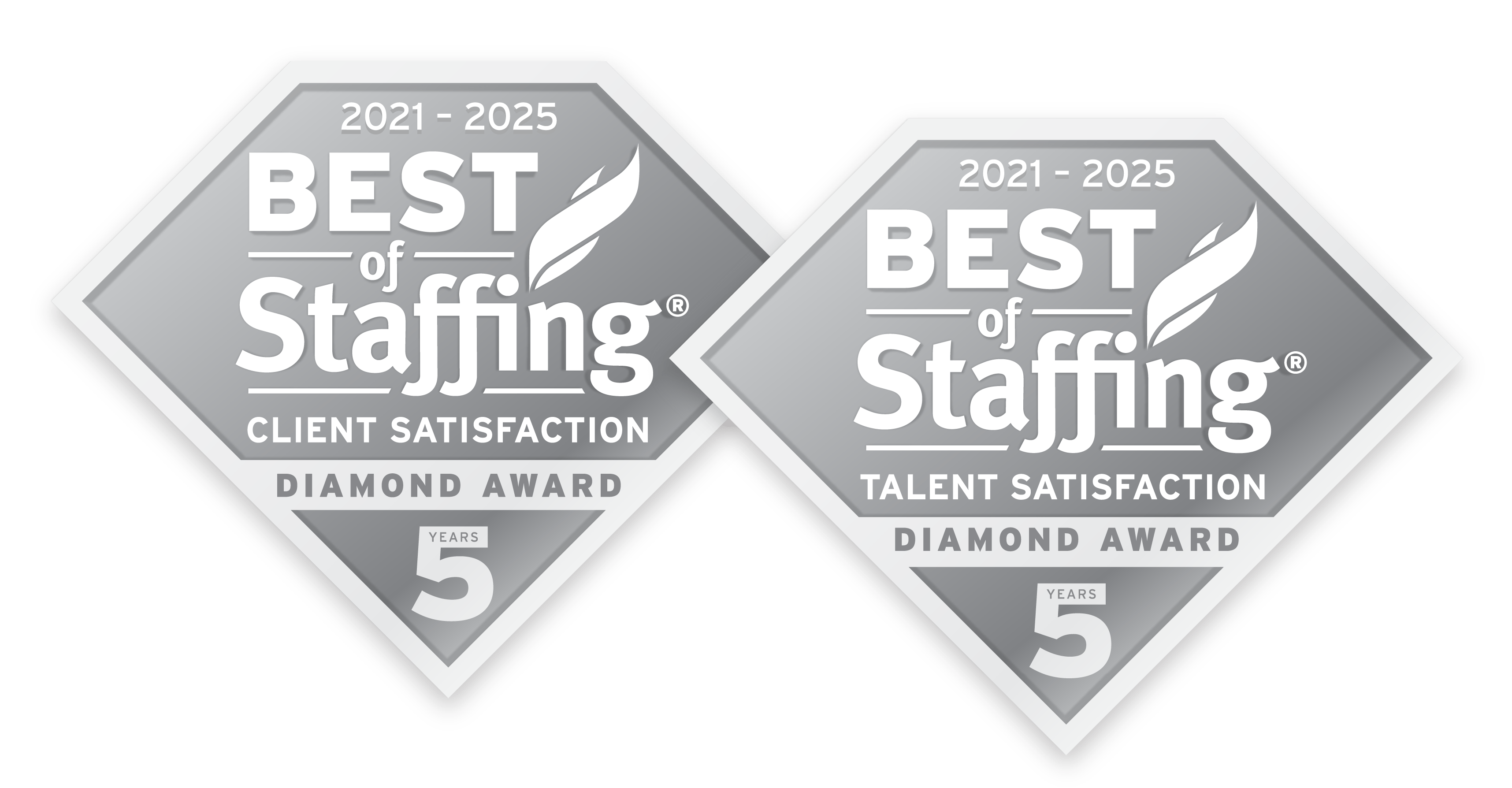 ClearlyRated's Best of Staffing 2025 Diamond Award logos for client and talent excellence